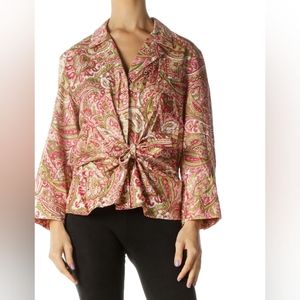 Jones New York Pink And Green Paisley Button Down Shirt, Size: Petite